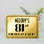 81th誕生日パーティー:アールデコの外観"81"と名前 箔招待状 (立ち正面)
