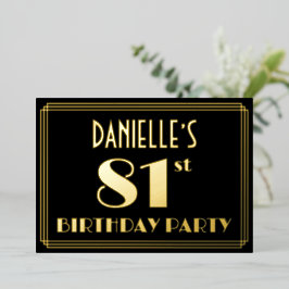 81th誕生日パーティー：アールデコ見る"81"，名前あり 箔招待状