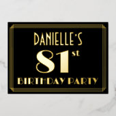 81th誕生日パーティー:アールデコ見る"81",名前あり 箔招待状 (正面)