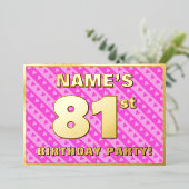 81th Birthday Party —おもしろいピンクハートとストライプ 箔招待状 (立ち正面)