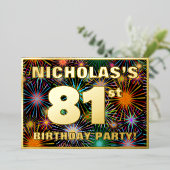 81th Birthday Party —おもしろい、カラフルFireworks Look 箔招待状 (立ち正面)