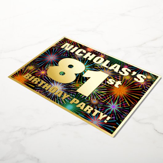 81th Birthday Party —おもしろい、カラフルFireworks Look 箔招待状 (回転した状態)