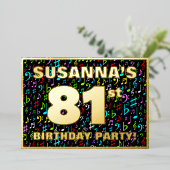 81th Birthday Party —おもしろい、音楽シカラフルンボル 箔招待状 (立ち正面)