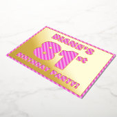 81th Birthday Party —はっきりした、おもしろい、ピンクストライプ色の# 81 箔招待状 (回転した状態)