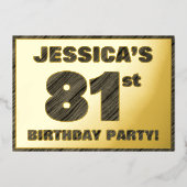 81th Birthday Party — はっきりしたWood Grainフェイク文字 箔招待状 (正面)