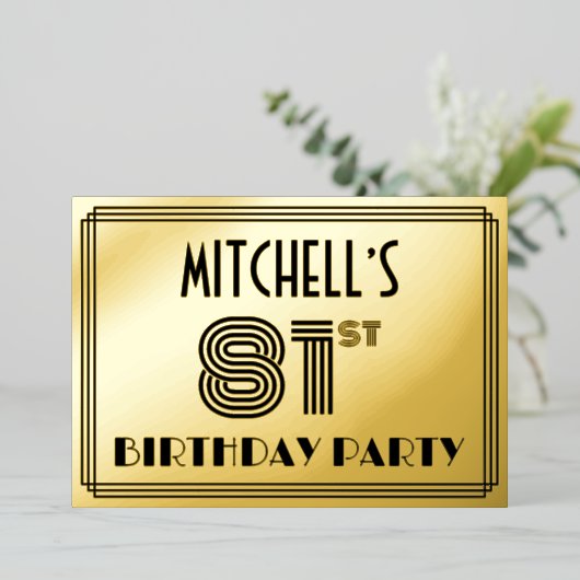 81th Birthday Party —アールデコスタイル「81」 & Name 箔招待状 (立ち正面)