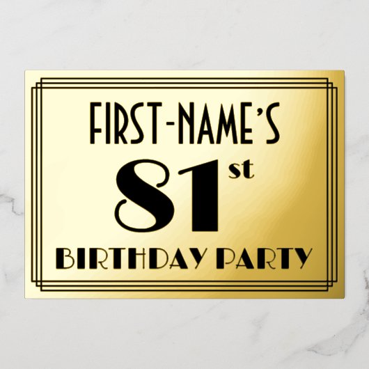81th Birthday Party —アールデコ検索「81」 +名前 箔招待状 (正面)