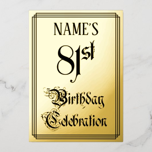 81th Birthday Party – スクリプエレガントト+名前をカスタムする 箔招待状 (正面)