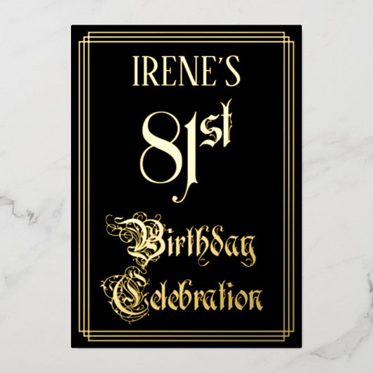 81th Birthday Party – スクリプファンシートと名前をカスタムする 箔招待状 (正面)
