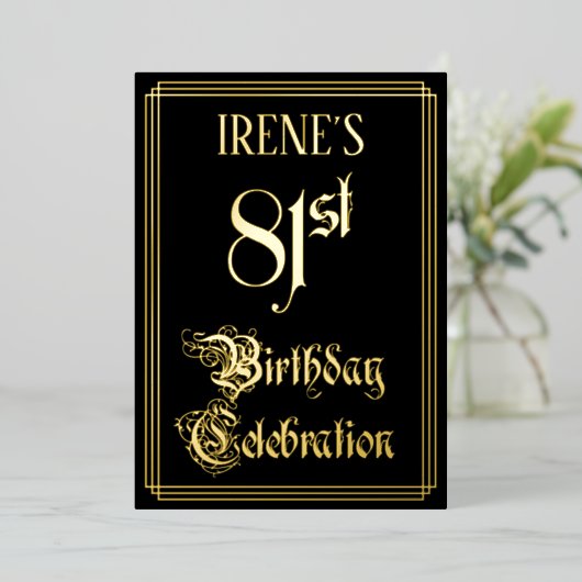 81th Birthday Party – スクリプファンシートと名前をカスタムする 箔招待状 (立ち正面)