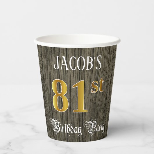 81th Birthday Party — フェイク金ゴールド&ウッドフェイク・ルックス 紙コップ (裏面)