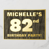 82回目の誕生日パーティはっきりしたーフェイク:, Wood Grain Pattern 箔招待状 (正面)