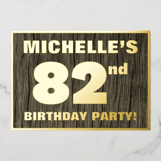 82回目の誕生日パーティはっきりしたーフェイク:, Wood Grain Pattern 箔招待状 (正面)