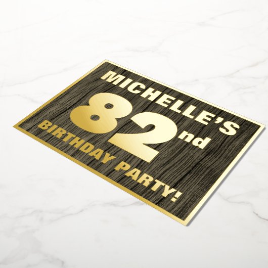 82回目の誕生日パーティはっきりしたーフェイク:, Wood Grain Pattern 箔招待状 (回転した状態)