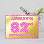 82回目の誕生日パーティはっきりした:おもしろい、ピンクストライプ色のアイテム# 82 箔招待状 (立ち正面)