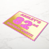 82回目の誕生日パーティはっきりした:おもしろい、ピンクストライプ色のアイテム# 82 箔招待状 (回転した状態)