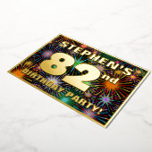 82回目の誕生日パーティー – おもしろいカラフル、Fireworks Look 箔招待状 (回転した状態)