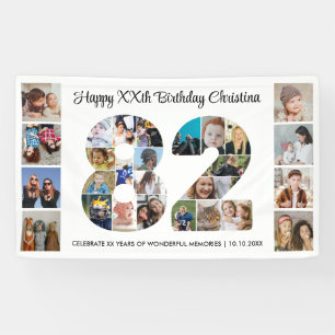 82歳の誕生日パーティーナンバー82フォトコラージュ 横断幕