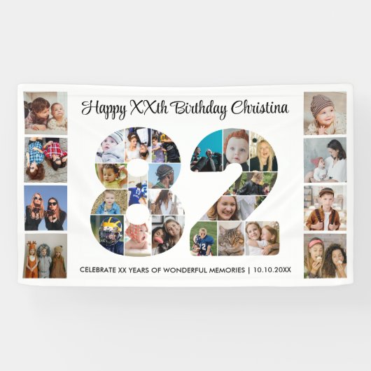 82歳の誕生日パーティーナンバー82フォトコラージュ 横断幕 (横)