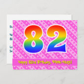 82歳の誕生日：ピンクのストライプとハート、虹82 ポストカード (正面/裏面)
