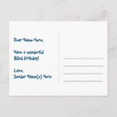 82歳の誕生日：ピンクのストライプとハート、虹82 ポストカード (裏面)