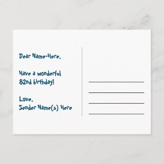 82歳の誕生日：ピンクのストライプとハート、虹82 ポストカード (裏面)
