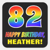 82番目の誕生日はっきりした:,おもしろい,シンプル虹， Rainbow 82 スクエアシール (正面)