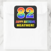 82番目の誕生日はっきりした:,おもしろい,シンプル虹， Rainbow 82 スクエアシール (バッグ)