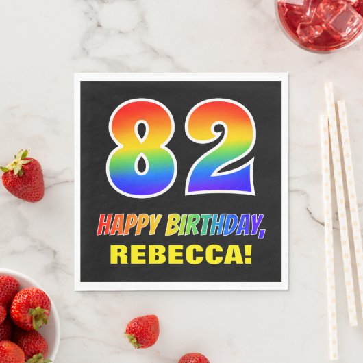 82番目の誕生日はっきりした:,おもしろい,シンプル虹, Rainbow 82 スタンダードランチョンナプキン (インサイチュ)