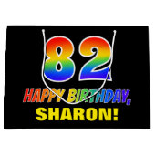 82番目の誕生日はっきりした:,おもしろい,シンプル虹， Rainbow 82 ラージペーパーバッグ (正面)
