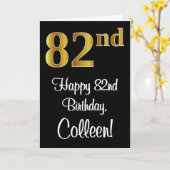 82番目の誕生日エレガント～豪華フェイク金ゴールドルック# カード (黄色い花)