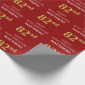 82番目の誕生日エレガント:,赤,フェイク金ゴールド ラッピングペーパー (角)