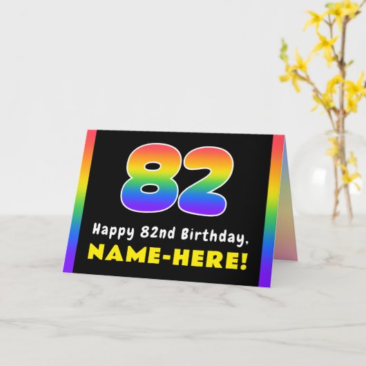 82番目の誕生日カラフル: Rainbow # 82,名前をカスタムする カード (黄色い花)