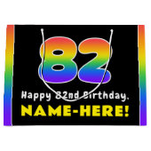 82番目の誕生日カラフル: Rainbow # 82,名前をカスタムする ラージペーパーバッグ (正面)