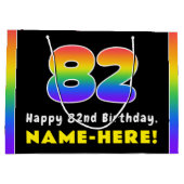 82番目の誕生日カラフル: Rainbow # 82,名前をカスタムする ラージペーパーバッグ (裏面)