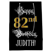 82番目の誕生日ファンシー~スクリプトフェイク;金ゴールド検索;名前 ミディアムペーパーバッグ (裏面)