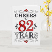 82番目の誕生日応援の赤い白の黒いパターン カード (黄色い花)