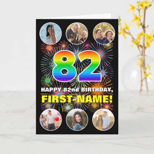 82番目の誕生日:おもしろいレインボー#,名前をカスタムする&写真 カード (黄色い花)