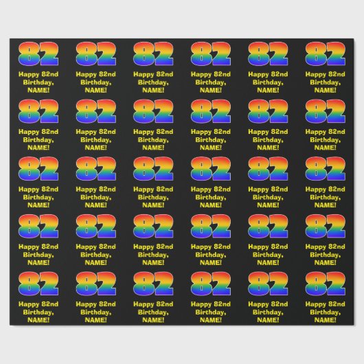 82番目の誕生日:おもしろい、カラフルレインボーインスパイア# 82 ラッピングペーパー (シーム)