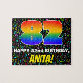 82番目の誕生日:おもしろい、カラフル音楽シンボル、「82」 ジグソーパズル (横)