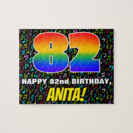 82番目の誕生日:おもしろい、カラフル音楽シンボル、「82」 ジグソーパズル