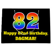 82番目の誕生日～おもしろい, カラフル, 鮮やか, Rainbow 82 ラージペーパーバッグ (正面)