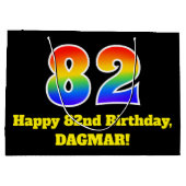 82番目の誕生日～おもしろい, カラフル, 鮮やか, Rainbow 82 ラージペーパーバッグ (裏面)