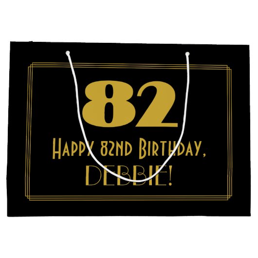 82番目の誕生日—インスパイアアールデコの外観「82」 & Name ラージペーパーバッグ (裏面)