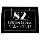 82番目の誕生日:インスパイアアールデコスタイル「82」、名前 ラージペーパーバッグ (正面)