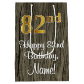 82番目の誕生日:エレガントフェイク金ゴールドルック#、フェイクWood ミディアムペーパーバッグ (裏面)