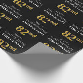 82番目の誕生日: エレガント、黒、フェイク金ゴールド ラッピングペーパー (角)