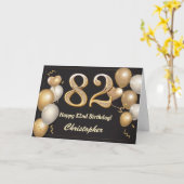 82誕生日ブラックおよび金ゴールドバルーン誕生日 カード (黄色い花)