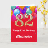82誕生日赤と金ゴールド吹きカラフル出 カード (黄色い花)