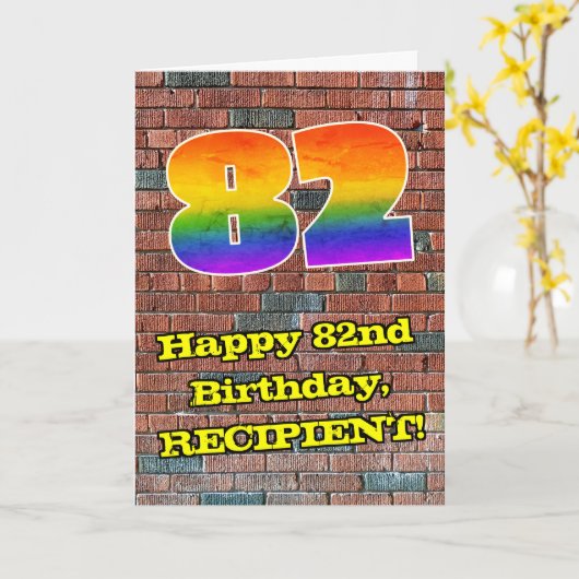 82誕生日:おもしろいグラフィティインスパイアレインボー82 カード (黄色い花)